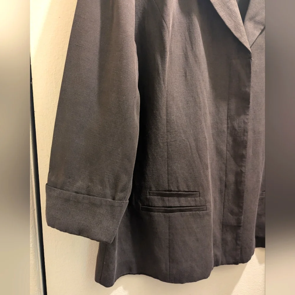 Chico's Brown Silk Linen Blend Blazer Button Front Collar 3/4 Sleeves- 3 (XL/16) - Picture 10 of 16